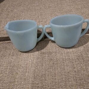 Delphite Light Blue Fire King Coffee Cup and creamer